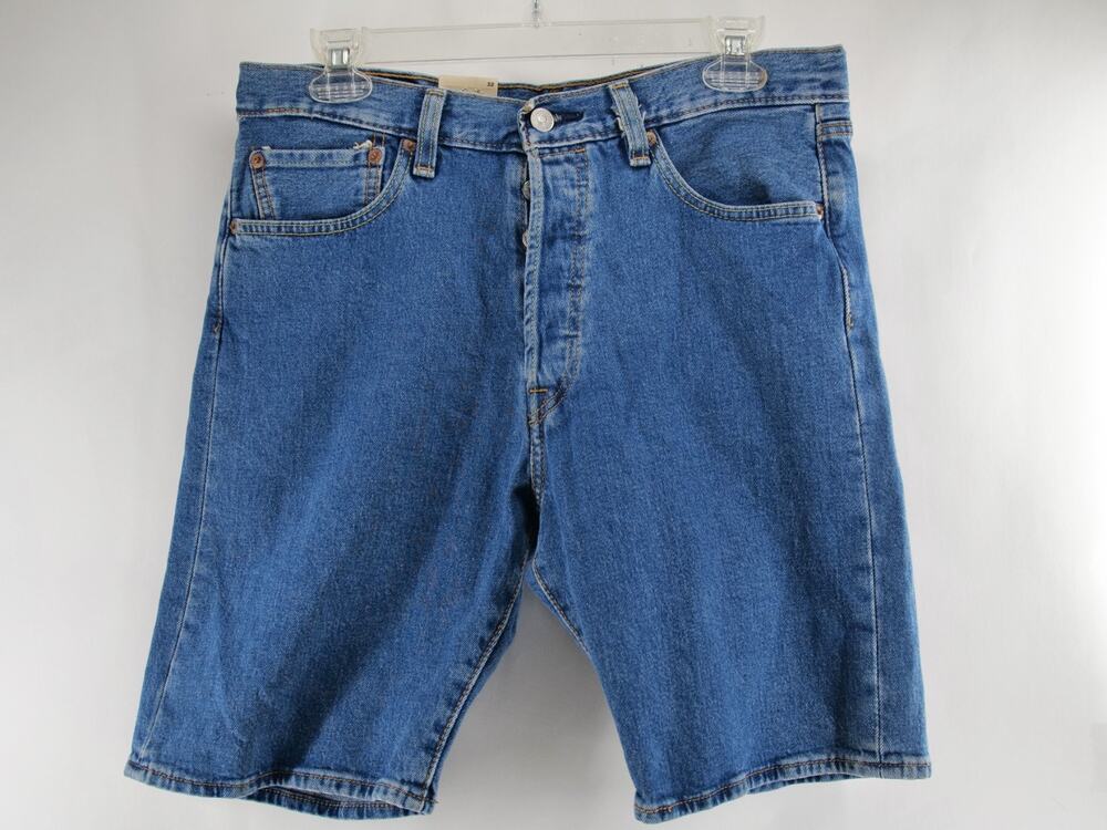 Levi's Men's W32 9" Blue Denim 501 Original Fit Cut Off Jean Shorts Stretch